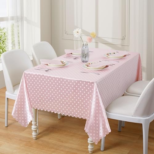 HommxJF Satin-Tischdecke in Blush Pink mit Punkten, rechteckig, schmutzabweisend, knitterfrei, seidig, weiche Tischdecken für Esszimmer, Innen- und Außenbereich, 152,4 x 250,9 cm, 6 Stück von HommxJF
