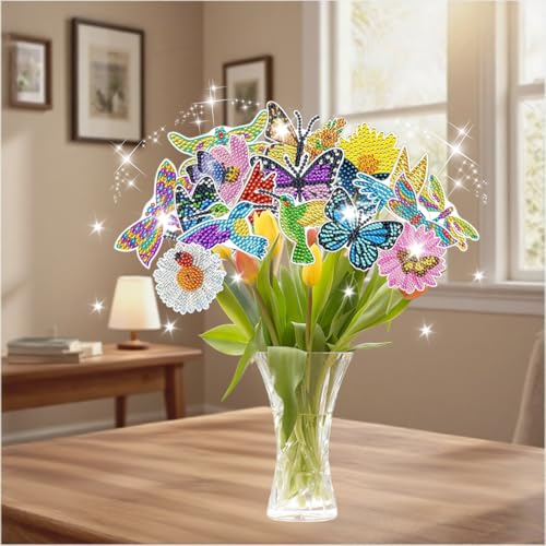 16 Stück Diamond Painting Erwachsene Diamant Bastelset Daiments Gartendeko Dimonds Basteln Deko Draußen Schmetterling Balkon Terassendeko Terrasse Outdoor Geschenke Mädchen Kinder Diy Set Butterfly von Homorro