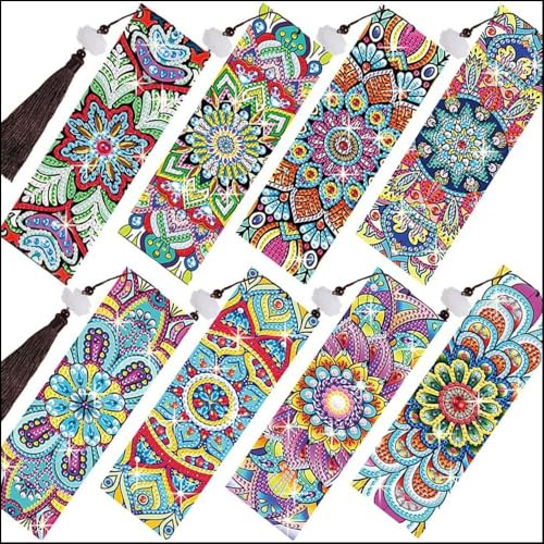 8 Stück Diamond Painting Kinder Erwachsene Geschenke Mädchen ab 6 7 8 9 10 11 12 Jahre Geburtstagsgeschenk Diamant Lesezeichen Bastelset Kinder Geschenk Kindergeburtstag DIY 5D Diamonds Mandala von Homorro