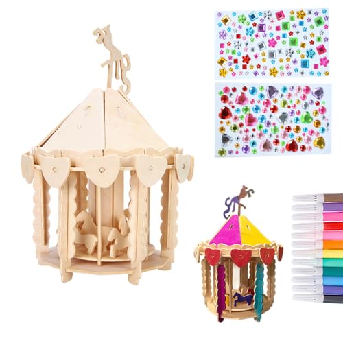 Bastelset Kinder Ab 5 6 7 8 9 10 11 12 Jahre Geschenke Für Mädchen Junge Kindergeburtstag DIY Basteln Set Kreativ Bastelsachen Malen 3D Holzpuzzle Kindergeschenke Holzbausatz Geburtstag Karussell von Homorro