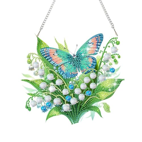 Diamond Painting Diamant Anhänger Schmetterling Blumen Diamonds Balkon Deko Gartendeko Für Draußen Bastelset Erwachsene Terrassen Fensterdeko Hängend Türdeko Geschenke Mädchen DIY 5D Maiglöckchen von Homorro