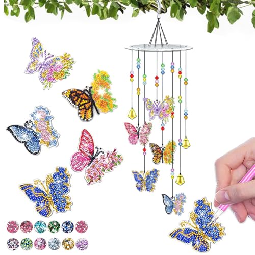 Diamond Painting Erwachsene Diamant Deko Windspiele Gartendeko Für Draußen Hängend Bastelset Schmetterling Terassendeko Windspiel Garten Fensterdeko Geschenk DIY von Homorro
