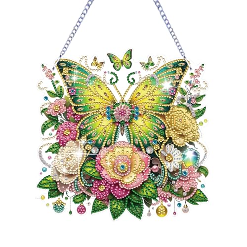 Homorro Diamond Painting Diamant Diamonds Anhänger Schmetterling Blumen Türkranz Balkon Deko Gartendeko Für Draußen Bastelset Erwachsene Terrassen Fensterdeko Hängend Türdeko Geschenke Mädchen DIY 5D von Homorro