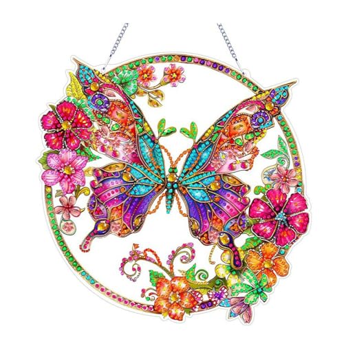 Homorro Diamond Painting Geschenke Mädchen Balkon Garten Draußen Deko Kinder Bastelset Türkranz Fensterdeko Hängend Haustür DIY 5D Diamonds Schmetterling von Homorro