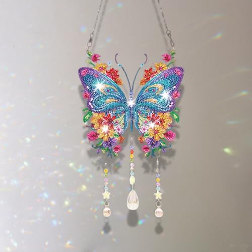 Homorro Diamond Painting Kinder Daiments Diamant Dimonds Geschenke Mädchen 5 6 7 8 10 11 12 Jahre Bastelset balkon Haustür Gartendeko Fensterbank Fensterdeko Hängend Schmetterling Diy Kreative von Homorro