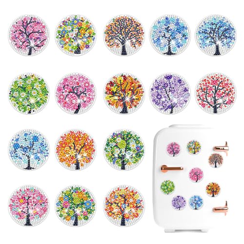 Homorro Diamond Painting Kühlschrank Aufkleber Geschenke Mädchen ab 6 7 8 9 10 11 12 Jahre 16 Stück Geburtstagsgeschenk Bastelset Kinder Geschenk Küchen Deko DIY set 5D Diamonds Baum von Homorro