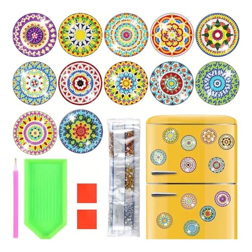 Diamond Painting Kühlschrank Aufkleber Geschenke Mädchen ab 6 7 8 9 10 11 Jahre 12 Stück Geburtstagsgeschenk Bastelset Kinder Geschenk Küchen Deko DIY Set Mandala 5D von Homorro