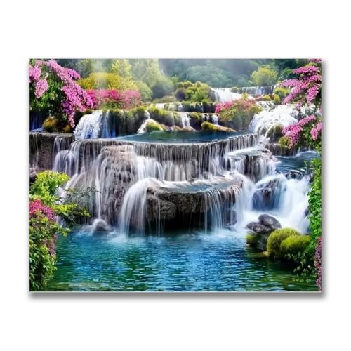 Malen Nach Zahlen Erwachsene Bastelset DIY Set Dekoration 50×40cm Paint by Numbers Basteln Wasserfall Landschaft Kreatives Ölgemälde Teenager Geschenke Für Frauen Geburtstagsgeschenk Geschenkideen von Homorro