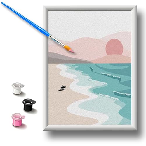 Malen Nach Zahlen Kinder Mit Rahmen Bastelset Basteln für Mädchen ab 5 6 7 8 9 10 11 Jahre DIY Set Bastelsets Kreatives Paint by Numbers Bastel Sachen Bastelsachen Geschenk Landschaft Strandpromenade von Homorro