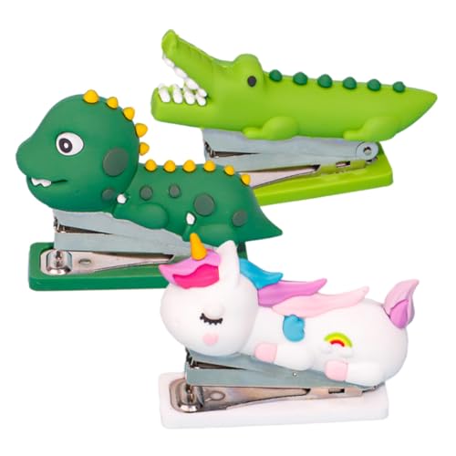 3Stücke Cartoon Hefter Tragbarer Handhefter für Schule und Büro Wiederverwendbarer Schreibtischhefter im Süßen Design Dinosaurier Einhorn von Homoyoyo