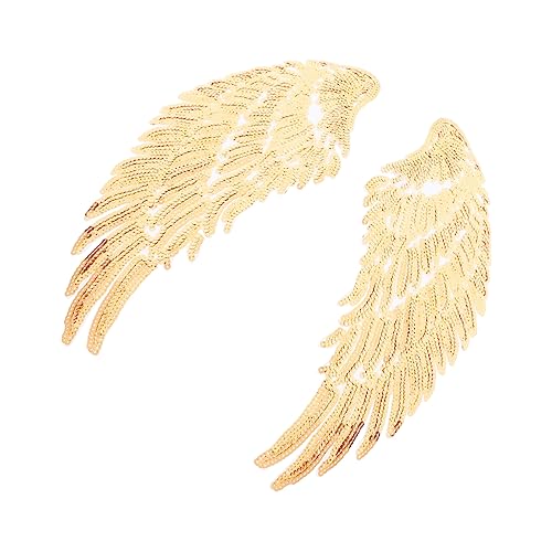 Homoyoyo 1 Paar Pailletten-Flügel-Patch Feenflügel für Erwachsene Stickerei Blau Cosplay Engelsflügel Applikationen für Kleidung aufnähen Aufnäher zum Nähen von Kleidung Polyester Golden von Homoyoyo