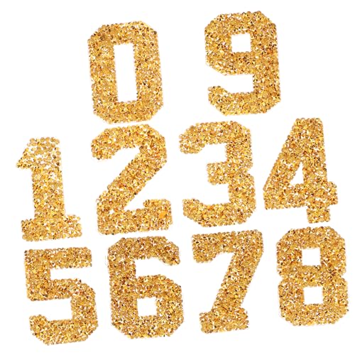 Homoyoyo 1 Satz Strass Zahlen Aufbügler Patches DIY Nummern Applikationen für Kleidung Taschen und Hüte Goldene Zahlen Leicht und Langlebig für Kreative Projekte von Homoyoyo