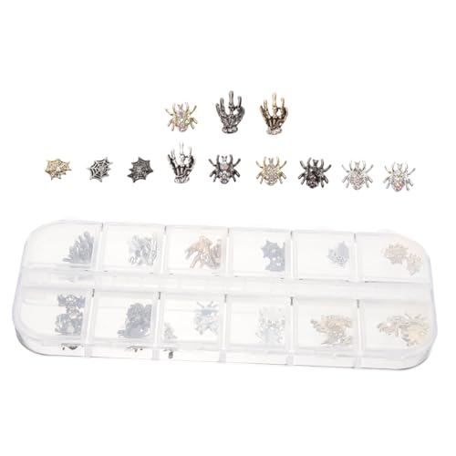 Homoyoyo 1 Schachtel Halloween Nail Charms Fach Box Metall Nail Studs Nageldekorationen Dunkle Spider Schädel für Fingernägel und Zehennägel für Salon und Zuhause von Homoyoyo