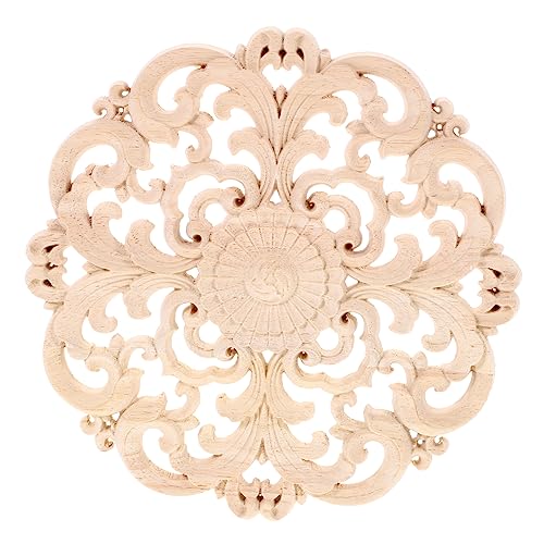 Homoyoyo 1 Stück Runde Holzapplikation Unlackiertem Holz Dekorative Geschnitzte Blume für Türen Möbel und Wände Elegant und Natürlich für Gestalten von Homoyoyo