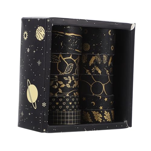 Homoyoyo 10 Rollen Washi Tape DIY Papier Klebeband für Scrapbooking Bastelarbeiten Dekorative Handwerk Bänder Gold und Schwarz pro Rolle für Geschenksverpackungen und Kreative Projekte von Homoyoyo