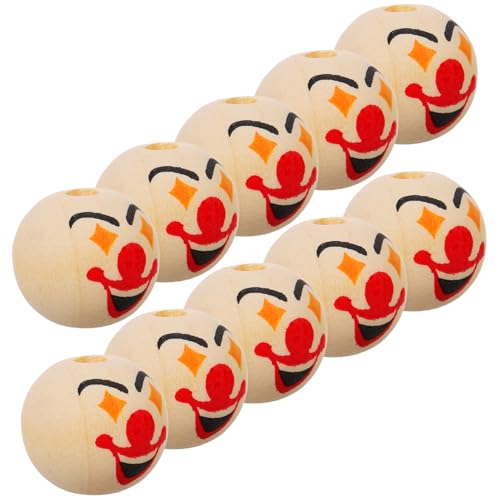 Homoyoyo 10 Stück Clown Holzperlen mit Gesicht Natürliche DIY Schmuckperlen für Sicherer Holzmaterial für Basteln Armbänder Halsketten Geburtstags Familienaktivitäten von Homoyoyo