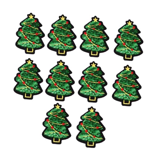 Homoyoyo 10 Stück Weihnachts Aufnäher Pailletten Aufbügler Weihnachtsbaum zum Nähen und Reparieren von Kleidung Jeans Pullovern DIY Dekoration Zubehör von Homoyoyo