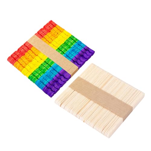 Homoyoyo 100 Stück Holzstäbchen Bunt und Natur DIY Eisstiele zum Basteln Wiederverwendbare Popsicle Sticks Stabile Holzsticks für Kreative Handwerksprojekte und Lernspiele von Homoyoyo
