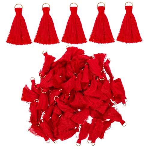 Homoyoyo 100 Stück Mini Quasten Anhänger Chinesischer Stil Rote Dekorative Anhänger für Schmuck DIY Taschen Armbänder Schlüsselanhänger Handgefertigt von Homoyoyo