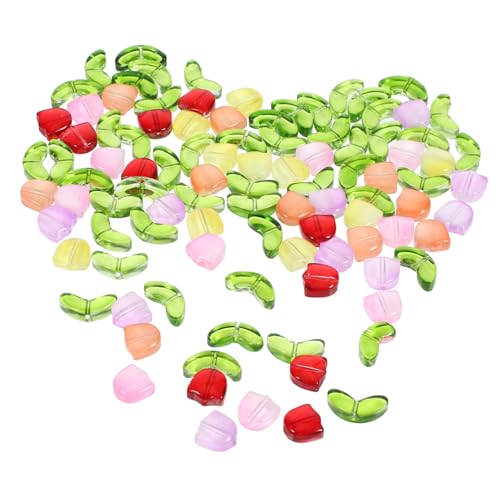 Homoyoyo 100 Stück Teiliges Farbige Runde Glasperlen für Schmuckherstellung DIY Armbänder Halsketten Perlen Halbtransparente Tulpenblätter Glasperlen für Basteln und Dekoration von Homoyoyo