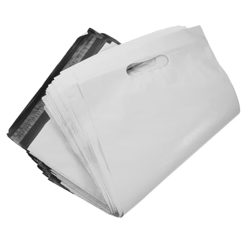 Homoyoyo 100 Stück Versandtaschen mit Griff Weiße Dicke Pe kleidungspackbeutel Reißfest und Selbstklebend Griff Klebestreifen für Versand Kleiner Unternehmen von Homoyoyo