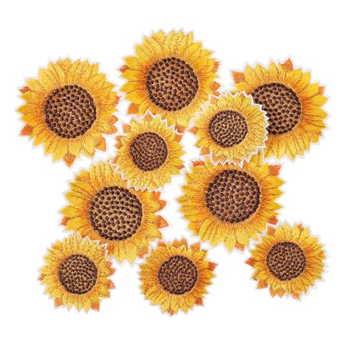 Homoyoyo 10Stücke Sonnenblumen Aufnäher DIY Applikationen für Kleidung Rucksäcke Scrapbooking Bügel oder Nähflicken Kleine Große zur Individuellen Gestaltung von Homoyoyo