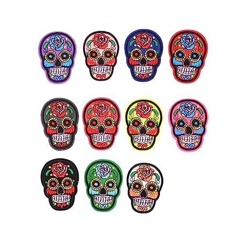 Homoyoyo 11Stücke Schädel Stickerei Patches Patches Für Kleidung Taschen Und Hüte Selbstklebende Aufnäher Im Gemischten Design Hot Melt Aufkleber von Homoyoyo