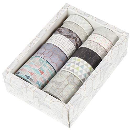 Homoyoyo 12 Rollen Dekorative Washi Tapes DIY Scrapbooking Sticker Klebebänder mit Geometrischen Mustern Handreißbar Langlebig und Vielseitig für Kreative Projekte Geschenkverpackungen und von Homoyoyo