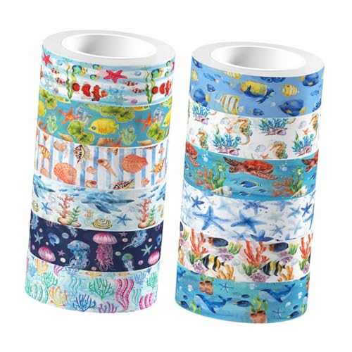 Homoyoyo 12 Rollen Washi Tape Set Transparentes Dekoratives Klebeband mit Meeresbewohnern für DIY Scrapbooking Planer Sticker Stark Haftend Vielseitig Einsetzbar Bunte Meeres motive von Homoyoyo