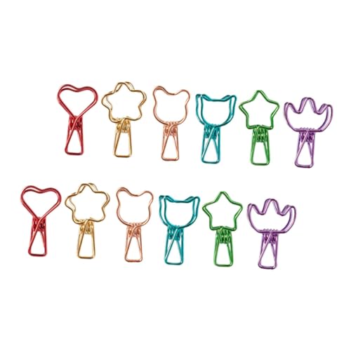 Homoyoyo 12 Stück Farbige Metall Binder Clips Kreative Büroklammern Einzigartigen Formen Bär Rote Grüne Stern Blaue Berg Dekorative Papierklammern für Schule Büro und Zuhause von Homoyoyo