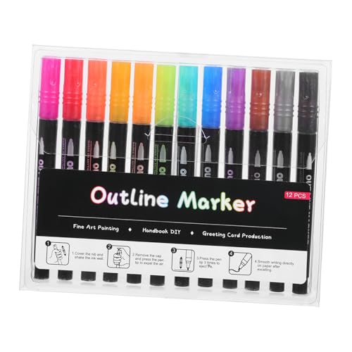Homoyoyo 12 Stück Glitzer Marker mit Farben Silberne Outline Stifte für Kreative Bastelprojekte Grußkarten und Poster Hochwertige Gelstifte für Erwachsene für Scrapbooking und von Homoyoyo