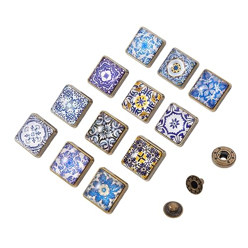 Homoyoyo 12 Stück Teiliges Blaue Quadratische Druckknöpfe aus Glas und Legierung Poliert und Sicher Vielseitig für DIY Bekleidung Taschen Hüte Schals und Handarbeiten Geeignet von Homoyoyo