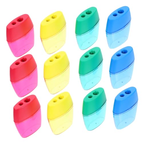 Homoyoyo 12 Stück Teiliges Handantrieb Bleistiftspitzer aus Kunststoff mit Doppelöffnung Ergonomischer Anspitzer für Schule Büro und Zuhause Schnell und Einfach zu Bedienen von Homoyoyo