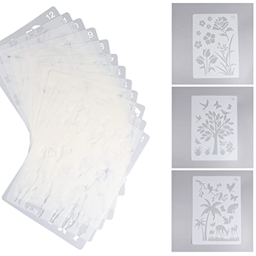 Homoyoyo 12 Stück Teiliges Malschablonen für Wiederverwendbare Tier Figuren und Pflanzenschablonen für Kreative DIY Projekte für Scrapbooking und Bastelarbeiten von Homoyoyo