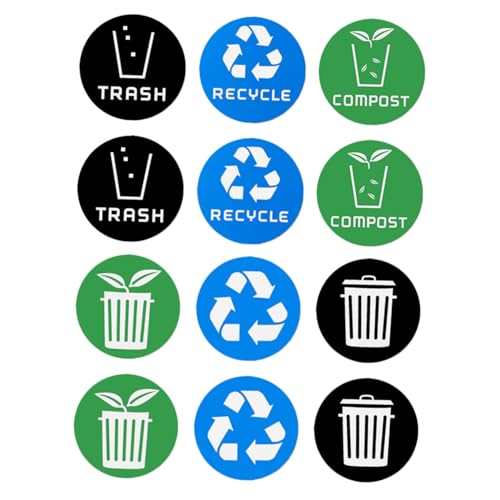 Homoyoyo 12 Stück Teiliges Mülltonnenaufkleber Recycling Aufkleber Selbstklebend für Mülltrennung Farbige Abfalletiketten für Restmüll Bio Leicht Anzubringen Sichtbar für Küche Büro von Homoyoyo