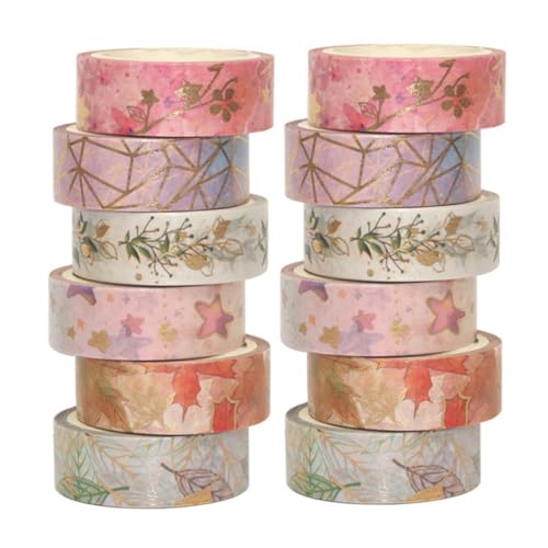 Homoyoyo 12 Stück Teiliges Washi Tape Japanisches Design Reißbares Selbstklebendes Masking Tape für DIY Scrapbooking Karten Basteln Dekoratives Leichtes Klebeband in Gemischten Farben von Homoyoyo