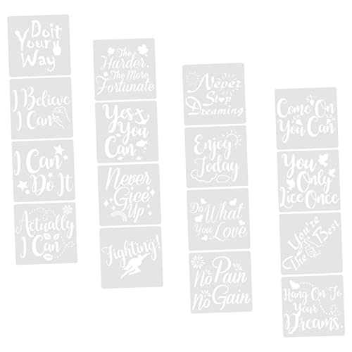 Homoyoyo 16 Stück Inspirierende Wort Schablonen Set Teilig Waschbare und Sprühschablonen für DIY Kunstprojekte Scrapbooking und Textile Gestaltung für Wände Möbel und Mehr von Homoyoyo