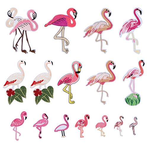 Homoyoyo 16 Stück Teiliges Set Flamingo Stickerei Patches zum Aufbügeln für Kleidung Dekorative Applikationen zur Reparatur und Verschönerung Vielseitig Einsetzbar für DIY Projekte von Homoyoyo