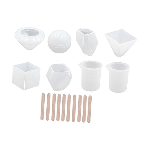 Homoyoyo 18 Stück Teiliges Silikon Gießformen Set für DIY Kunstharz mit Kugel Würfel Diamant Pyramide Steinformen Messbecher und Holzstäben Flexible Wiederverwendbare Resin Casting Molds von Homoyoyo