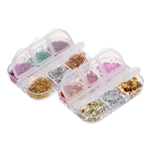 Homoyoyo 2 Boxen Metallic Nagelfolie Boxen mit Bunten Holographischen Folienflocken und Silbernen Glitzerflakes Vielseitig für Nailart DIY Einfache Anwendung Dekorative Nägel und von Homoyoyo