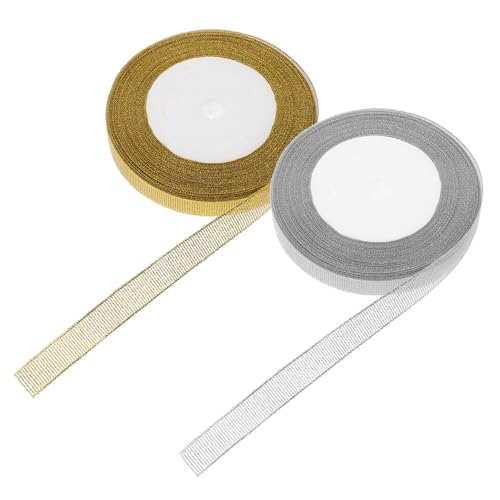 Homoyoyo 2 Rollen Glitzer Organza Geschenkband Je Rolle Gold Silber DIY Schleifenband für Basteln Geschenkverpackung Weihnachtsdekoration Schleifenherstellung Vielseitiges Festtagsband von Homoyoyo