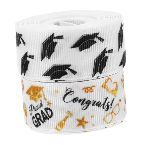 Homoyoyo 2 Rollen Graduationssatinband Breit Weiches Polyester Geschenkband für DIY Dekorationen Blumensträuße Partyaccessoires mit Einzigartigem Abschlussmotiv von Homoyoyo