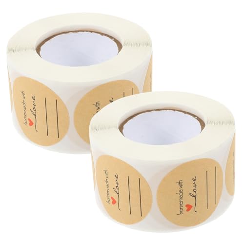 Homoyoyo 2 Rollen Kraftpapier Aufkleber Rund Selbstklebend Starke Haftung für Frische Backwaren Vielseitige Etiketten zum Beschriften von Gläsern und Geschenkverpackungen Rückstandslos von Homoyoyo