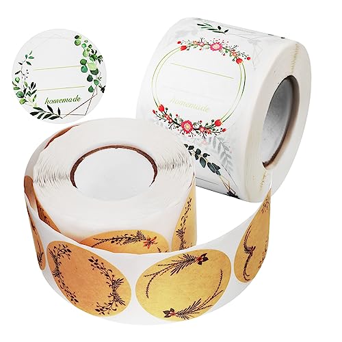 Homoyoyo 2 Rollen Pflanzenkranz Geschenkanhänger Aufkleber Selbstklebende Etiketten für Tüten Karten Briefumschläge pro Rolle Weiß Braun Dekorative Etiketten für DIY Projekte von Homoyoyo