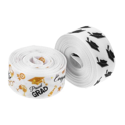 Homoyoyo 2 Rollen Satinband Abschlussfeier Breit Yards Lang Weiches Polyester Geschenkband mit Einzigartigem Abschluss Design Vielseitig für Geschenkverpackung und Diy Deko von Homoyoyo