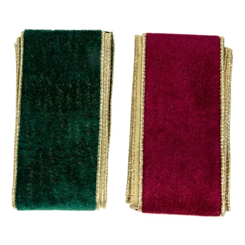Homoyoyo 2 Rollen Weihnachtsband Flockband Diy Geschenkband für Geschenkverpackung Weihnachtsbaum Dekoration Grün und Weinrot Samtband von Homoyoyo