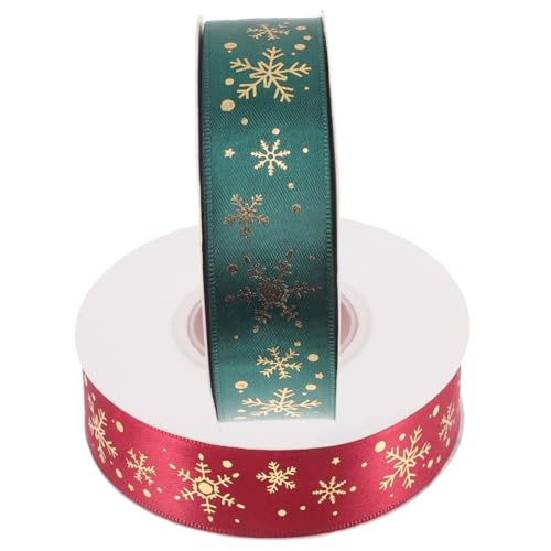 Homoyoyo 2 Rollen Weihnachtsschleifen Geschenkband Grün mit Schneeflocken Langlebige DIY Bastelbänder für Geschenkverpackung Weihnachtsbaumdekoration Party und Heimdeko von Homoyoyo