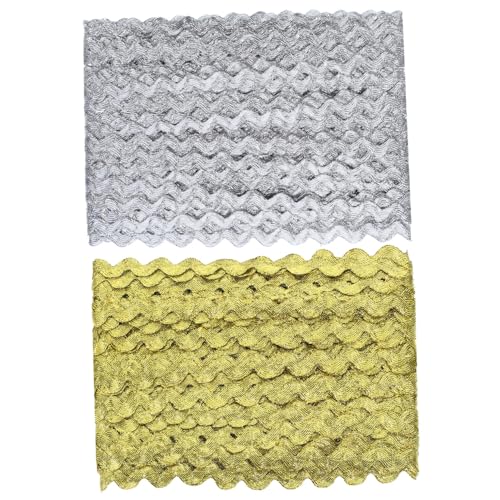 Homoyoyo 2 Rollen Wellen Borte Gold Silber Geflochtene Dekoborte Wellenmuster Nähen Vorhang Polsterbesatz Bastelband für Kleidung DIY Verzierung von Homoyoyo