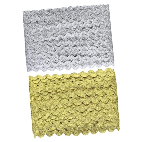 Homoyoyo 2 Rollen Wellenförmige Borte Metallic Gold Silber DIY Nähen Bekleidungsdekor Trim für Kleidung Gardinen Taschen Basteln von Homoyoyo