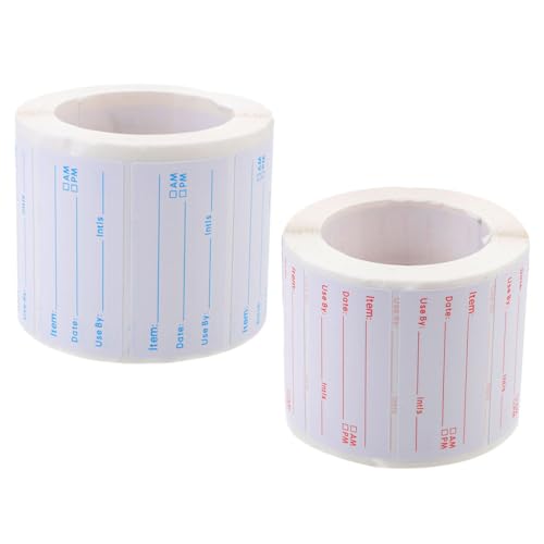 Homoyoyo 2 Rollen Writable Rotating Label Stickers Selbstklebende Etiketten für Lebensmittel Beschreibbar Blau und Rot zur Organisation und Vorratshaltung von Homoyoyo
